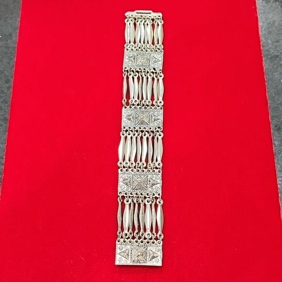 Vintage Signed Wide Hecho Mano Mexico Silver multi-strand Bracelet - Picture 1 of 3